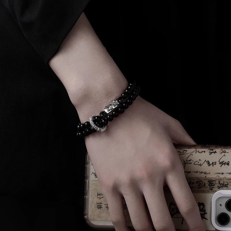 Obsidian stacking bracelet Chinese style bracelet couple bracelet string