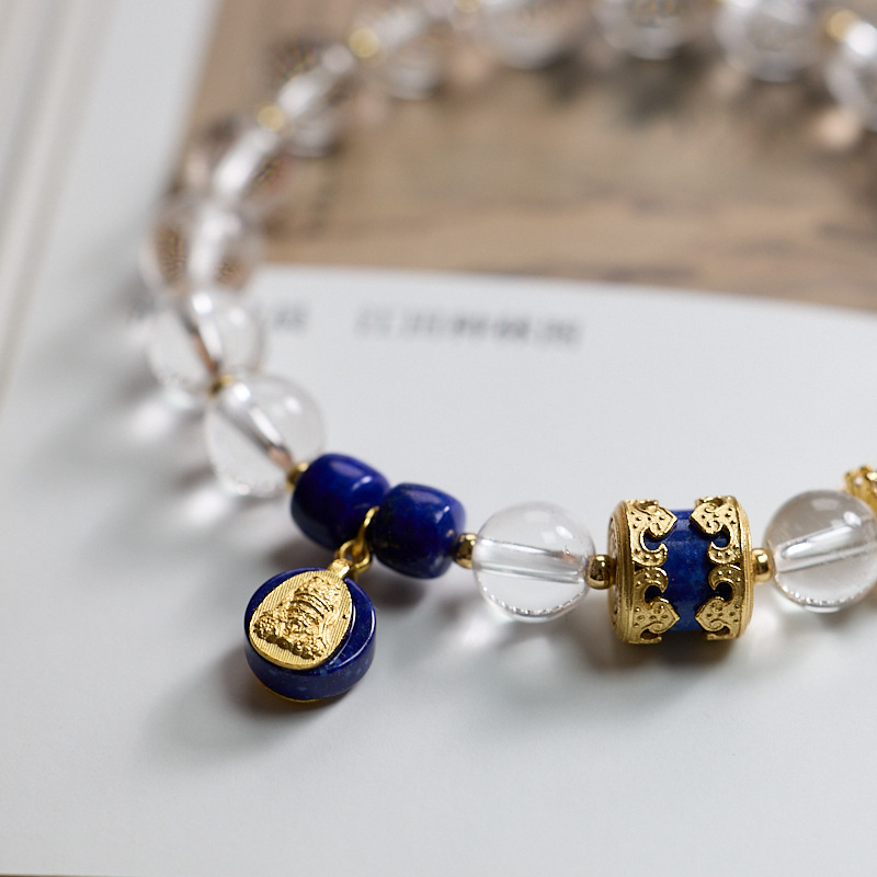 White crystal bracelet silver conghuan lapis lazuli bracelet
