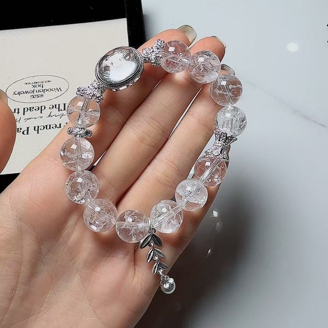 Natural burst white crystal white Asai white crystal magic box 12mm bracelet niche