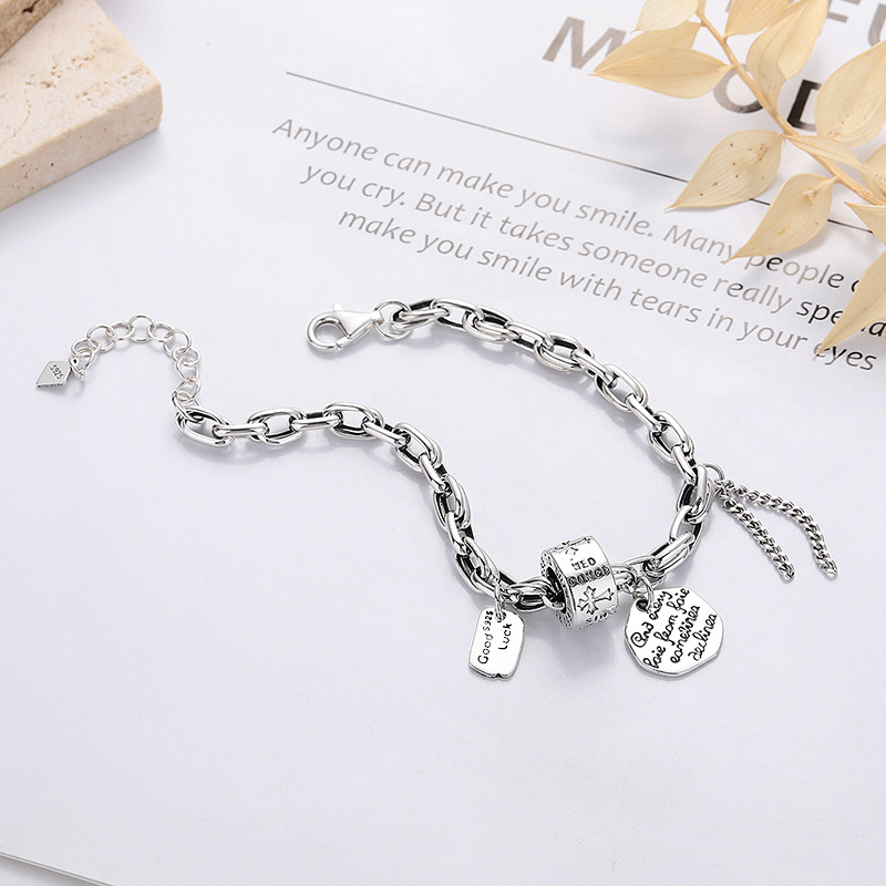Sterling silver retro old-fashioned personality design flower tube simple fresh cold style all-match niche bracelet