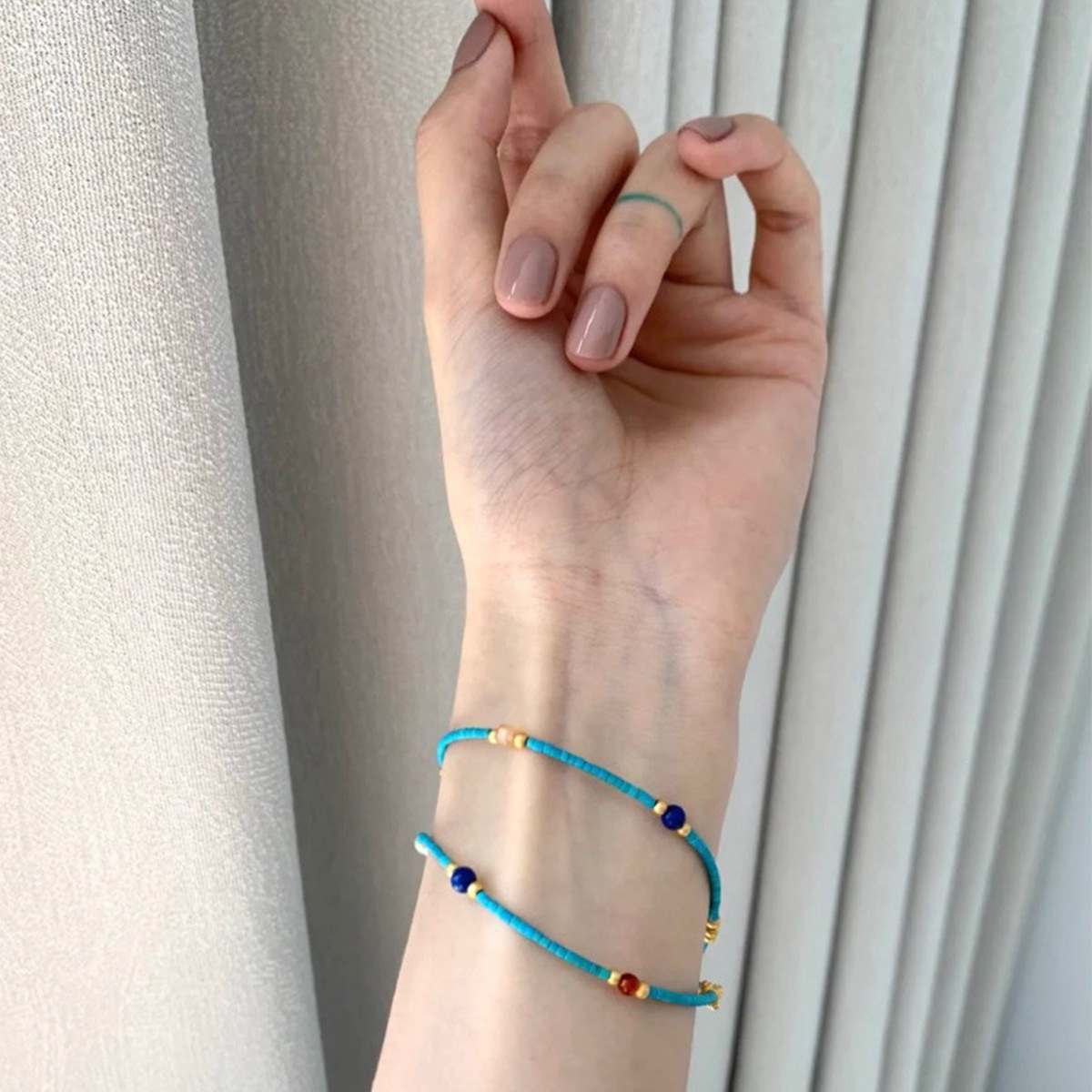 New Chinese retro turquoise natural pearl beads all-match high-end light luxury double-layer bracelet