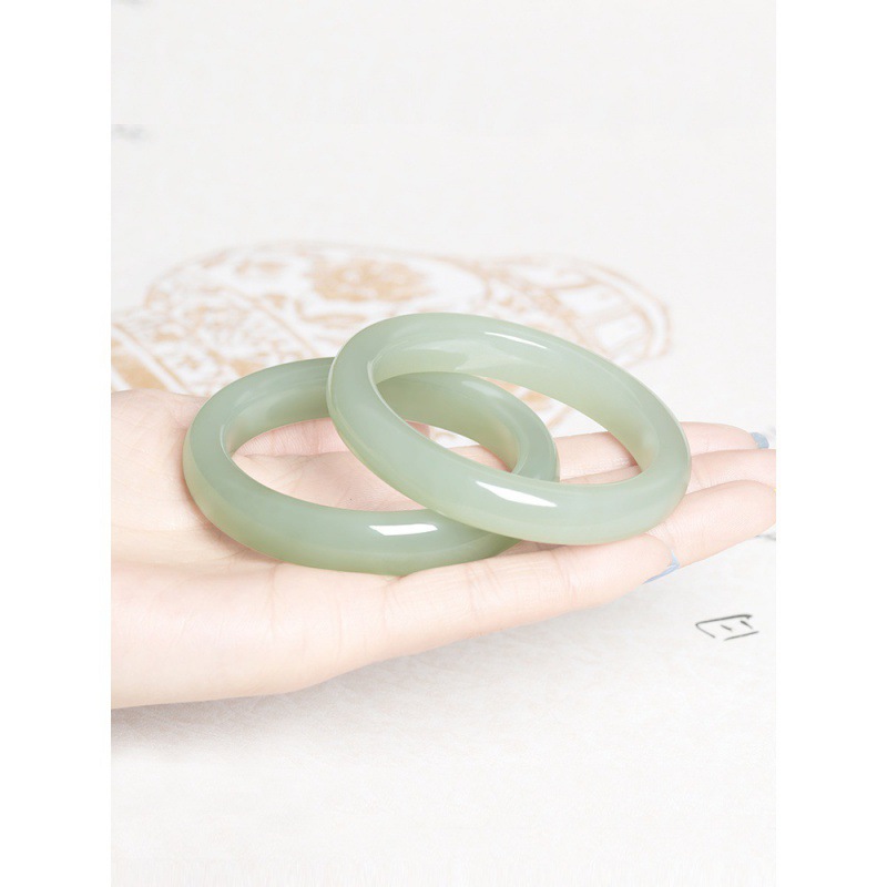 Hetian jade blue-white jade wide bracelet for women, clear water color natural jade girl blue-white jade bracelet for girls, genuine