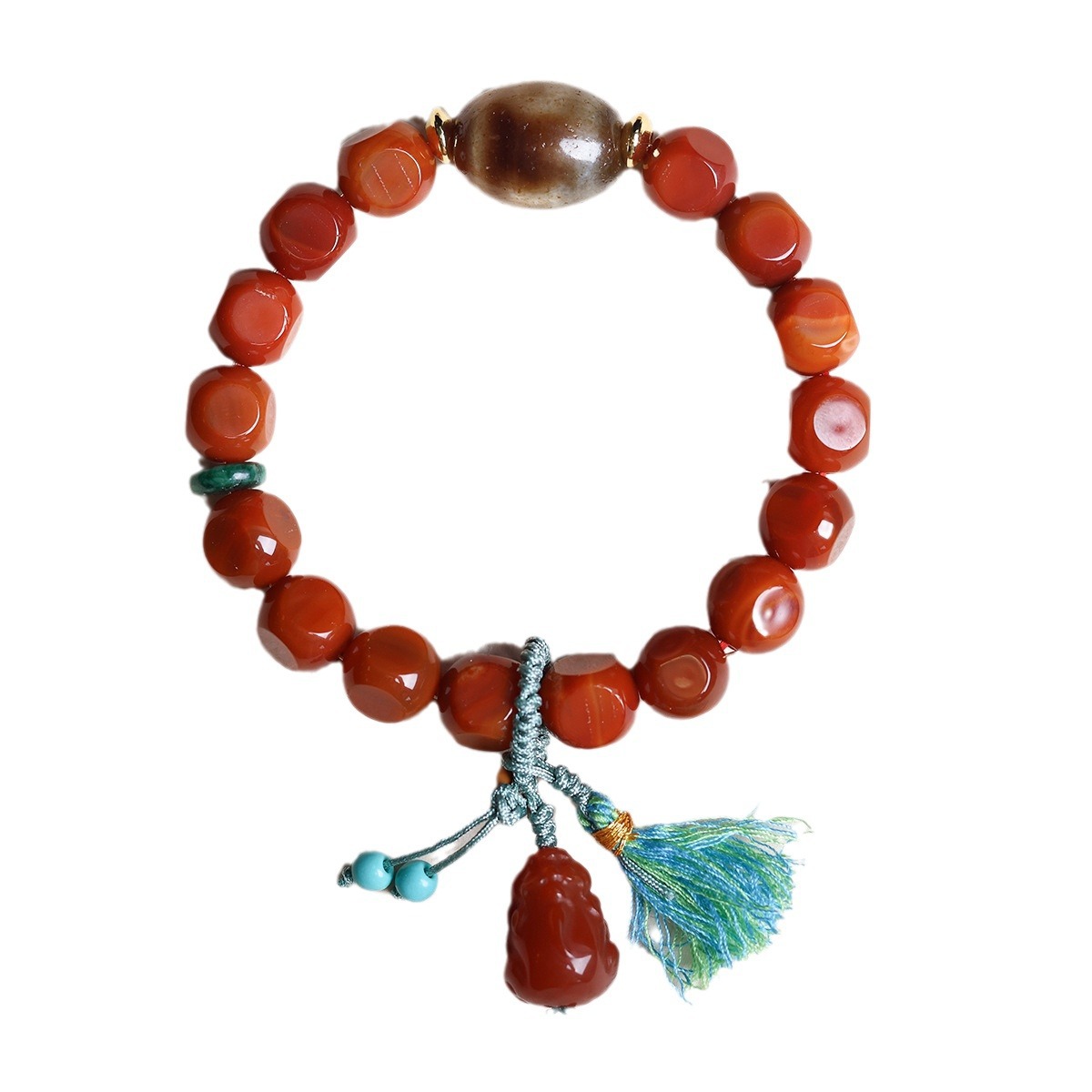 South red agate carved face bracelets Pixiu Tibetan ornaments round sky square dzi bead bracelets