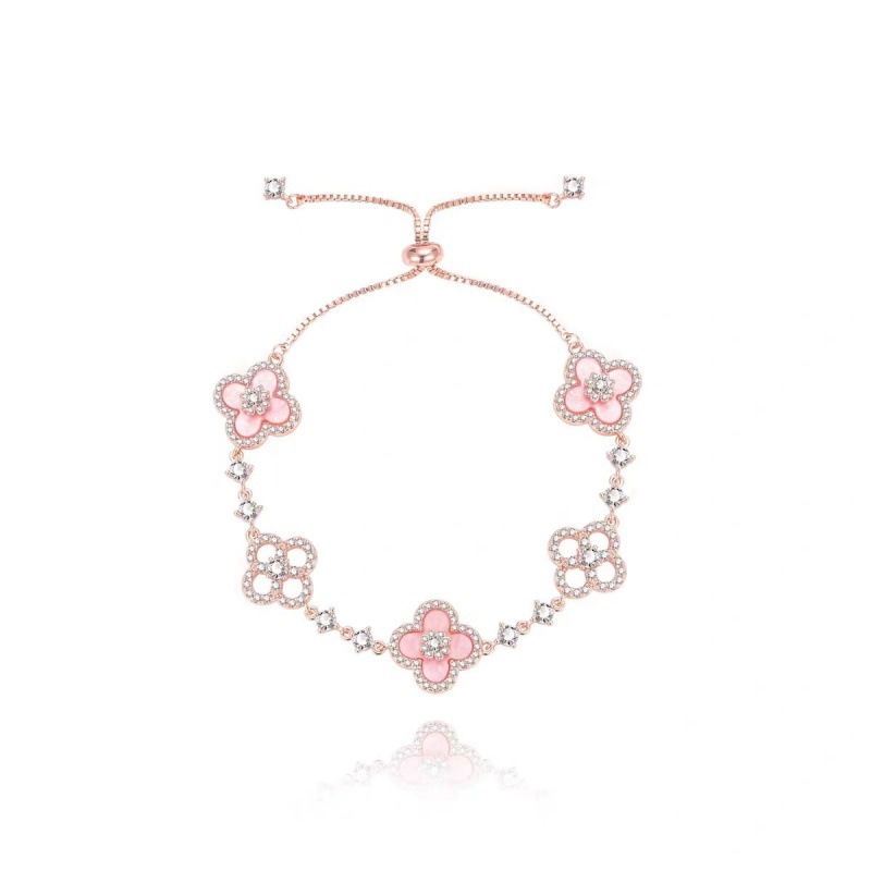 Micro-inlaid zircon pink flower rose gold bracelet niche temperament sweet versatile pull-out hand jewelry