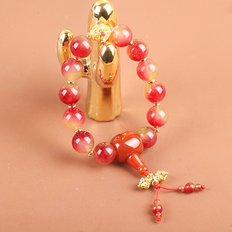 Pomegranate chalcedony bracelet good luck birthday gift blessing