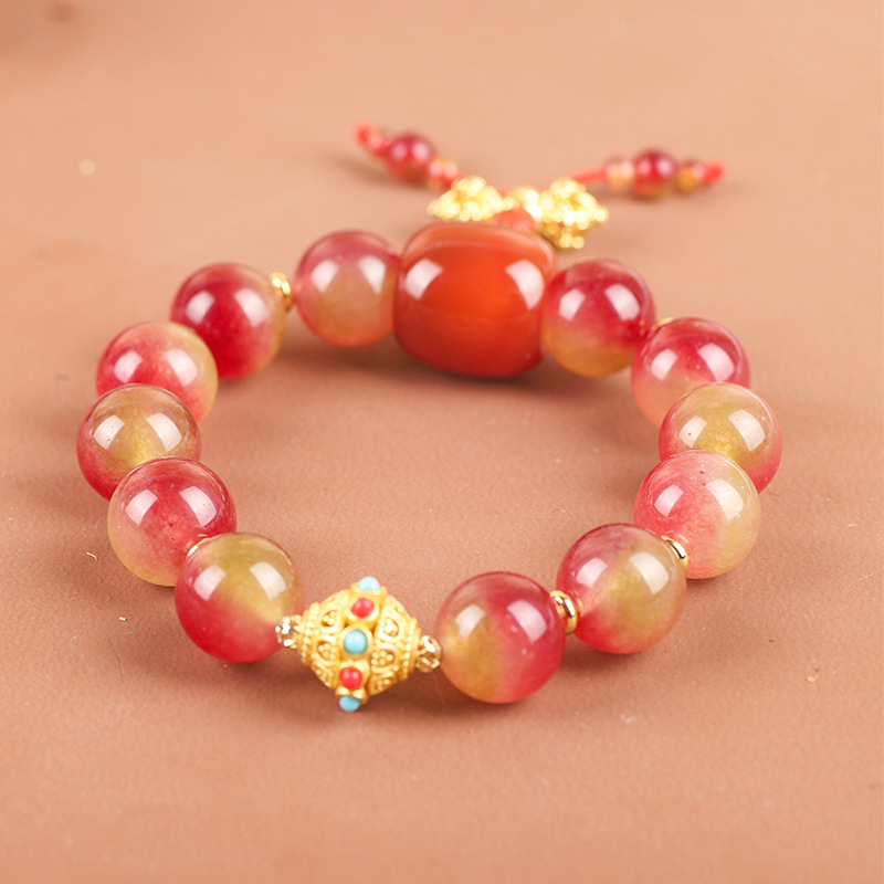 Pomegranate chalcedony bracelet good luck birthday gift blessing