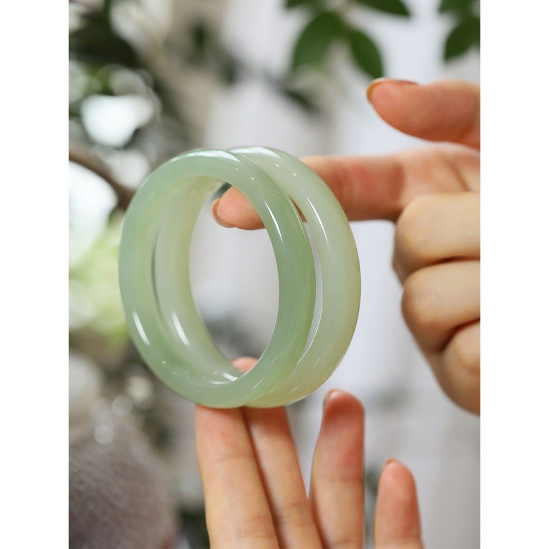 Hetian jade blue-white jade wide bracelet for women, clear water color natural jade girl blue-white jade bracelet for girls, genuine