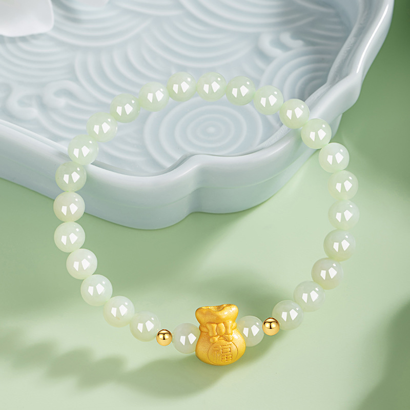 Hetian jade bracelet for women, new Chinese style national trend bowknot bracelet ins blessing character transfer bead bracelet