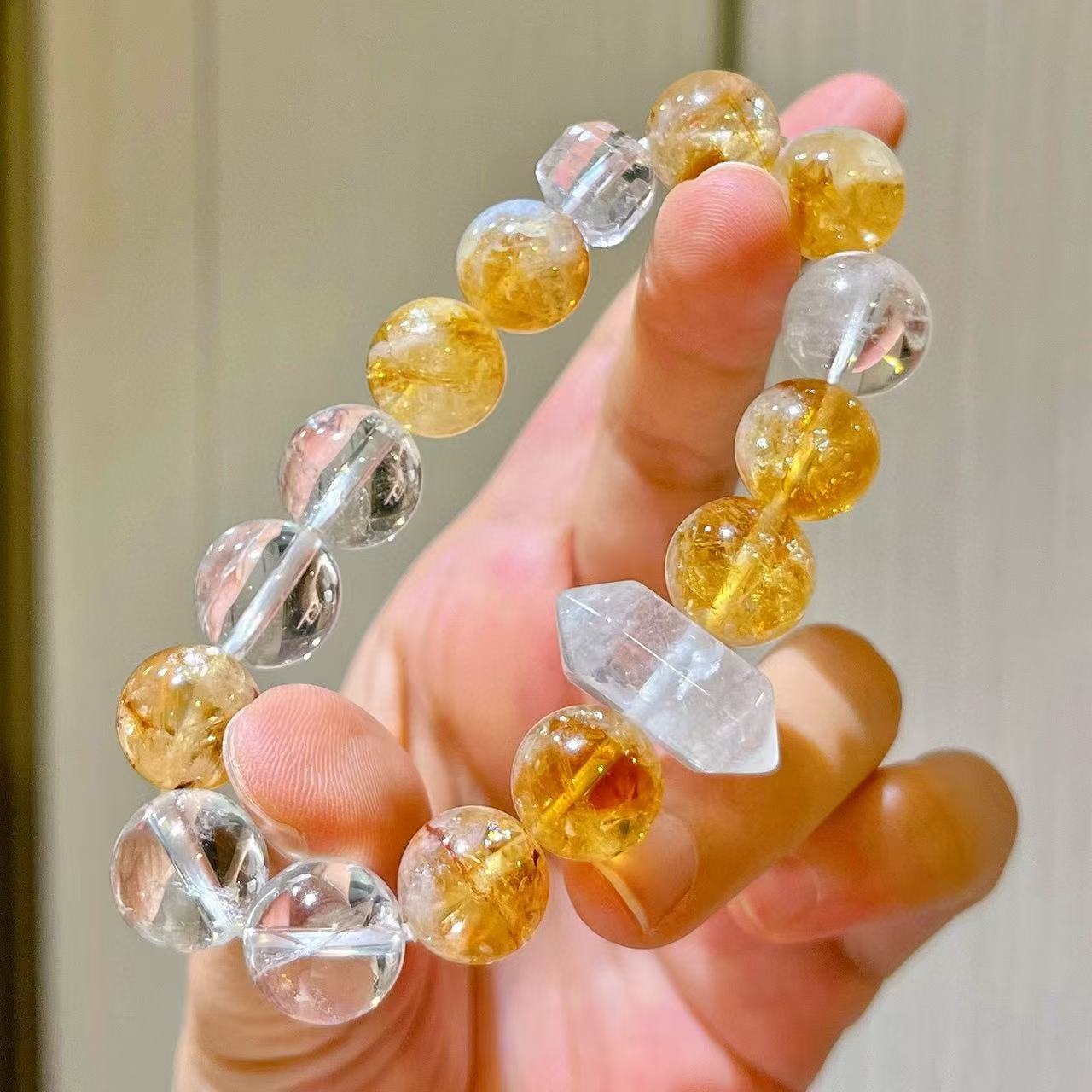 White crystal and yellow crystal design bracelet