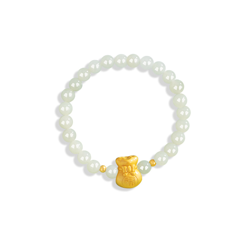 Hetian jade bracelet for women, new Chinese style national trend bowknot bracelet ins blessing character transfer bead bracelet