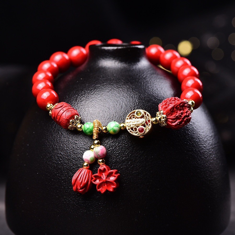 Vintage wholesale zodiac year red sand cinnabar walnut bracelet play hand string