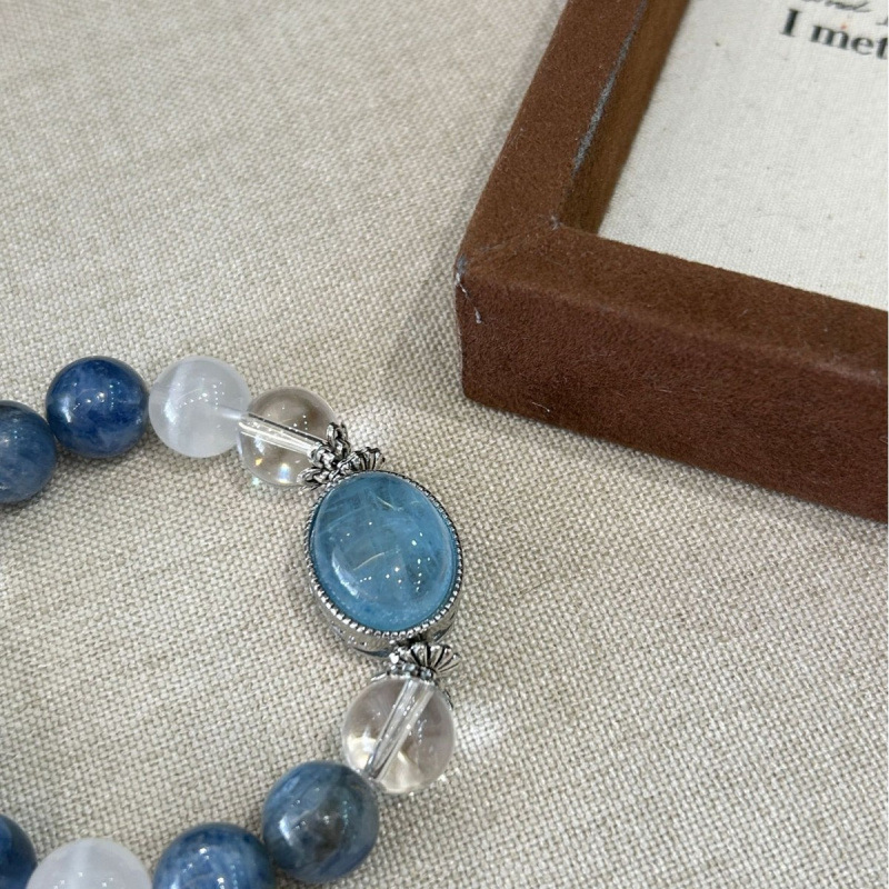 Natural aquamarine blue crystal white crystal white ghost bracelet large particles niche crystal beads