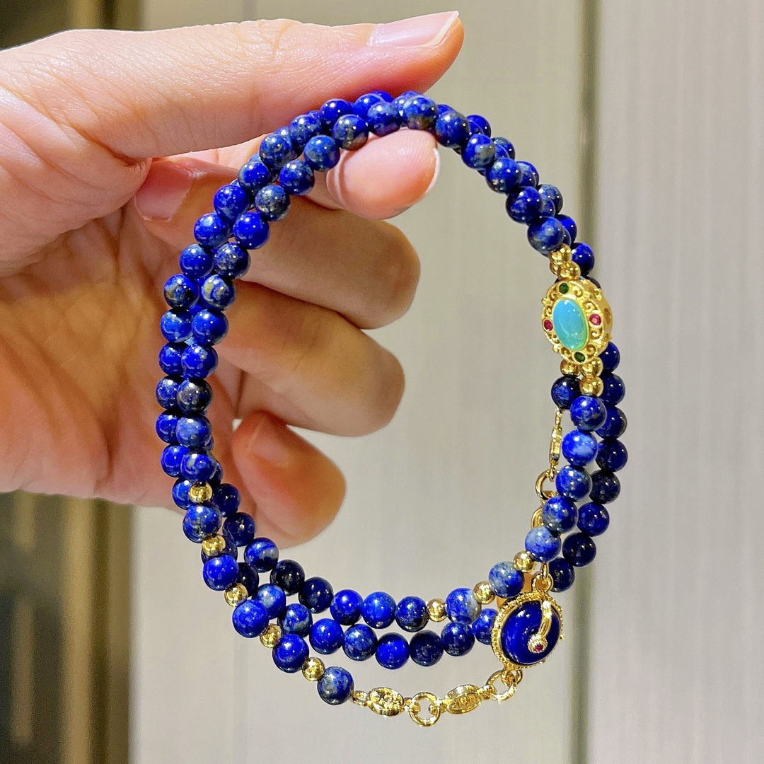 Natural lapis lazuli old beeswax multi-circle bracelet millet beads stacking bracelet