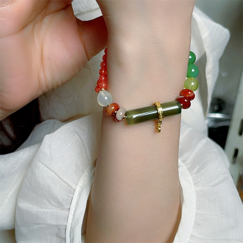 Natural heather red peacock agate half bracelet bracelet 2025 new new Chinese retro jade small waist bracelet