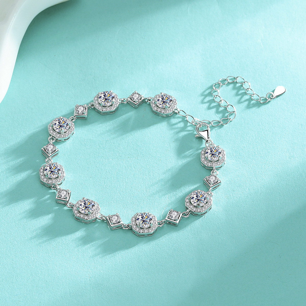 Sterling silver moissanite square bracelet high-end luxury fashion jewelry