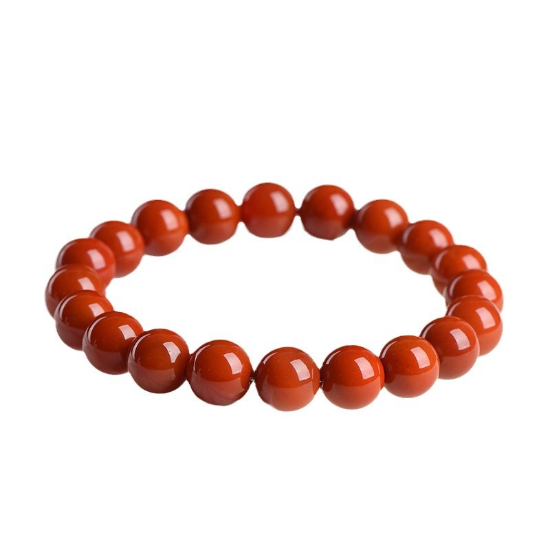 Natural South Red Agate Loose Beads Bracelet Persimmon Red Agate Round Beads Bracelet