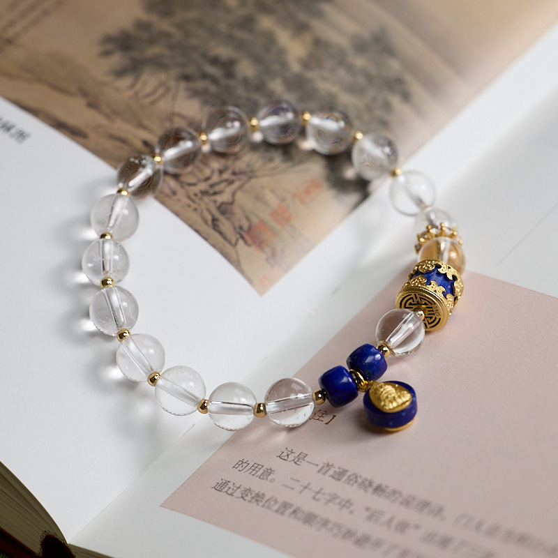 White crystal bracelet silver conghuan lapis lazuli bracelet