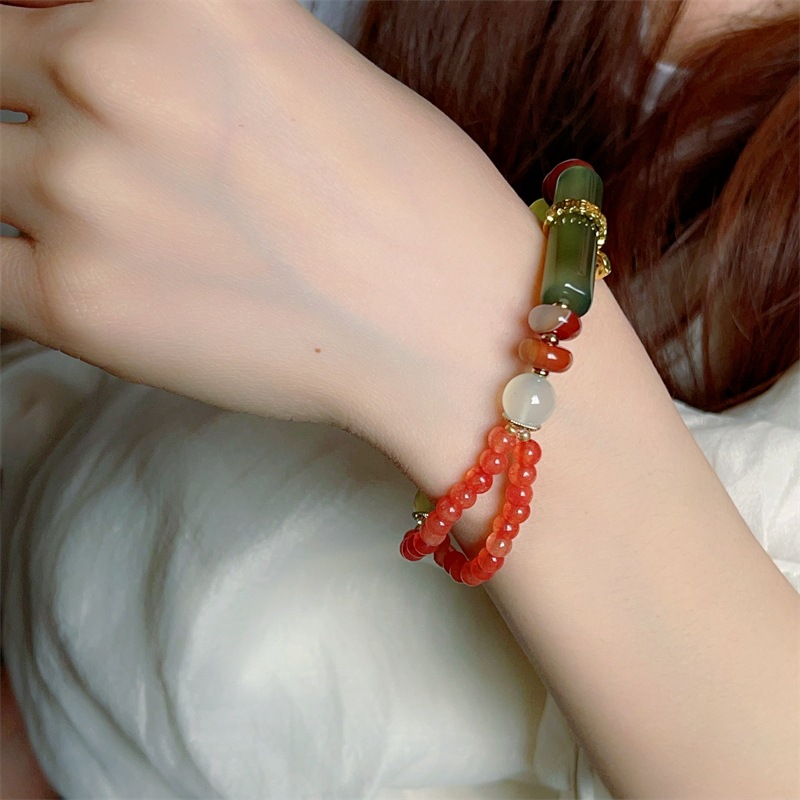 Natural heather red peacock agate half bracelet bracelet 2025 new new Chinese retro jade small waist bracelet