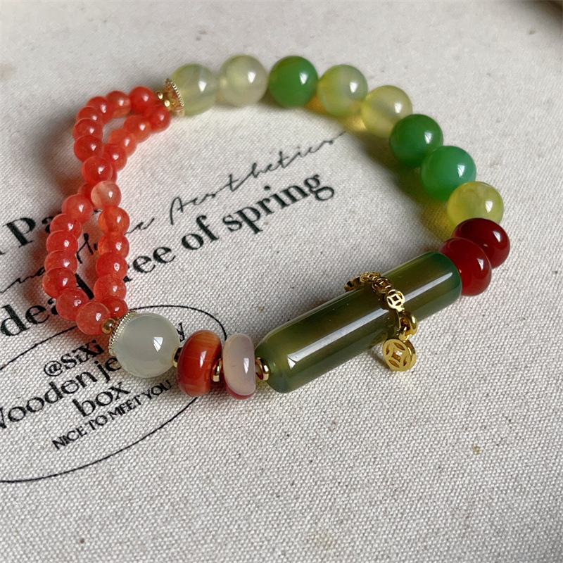 Natural heather red peacock agate half bracelet bracelet 2025 new new Chinese retro jade small waist bracelet