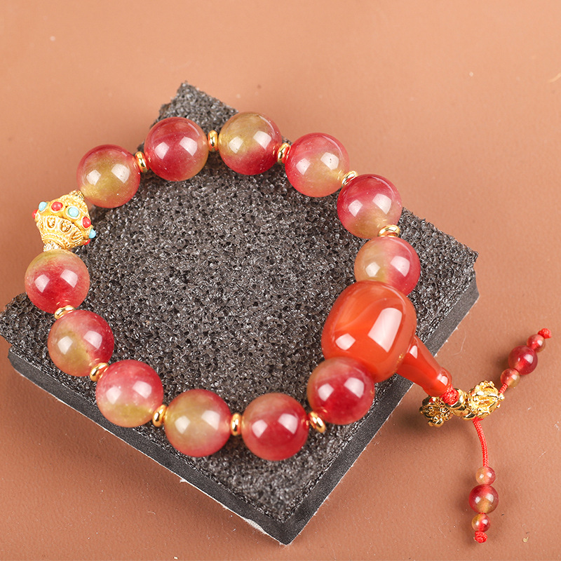 Pomegranate chalcedony bracelet good luck birthday gift blessing