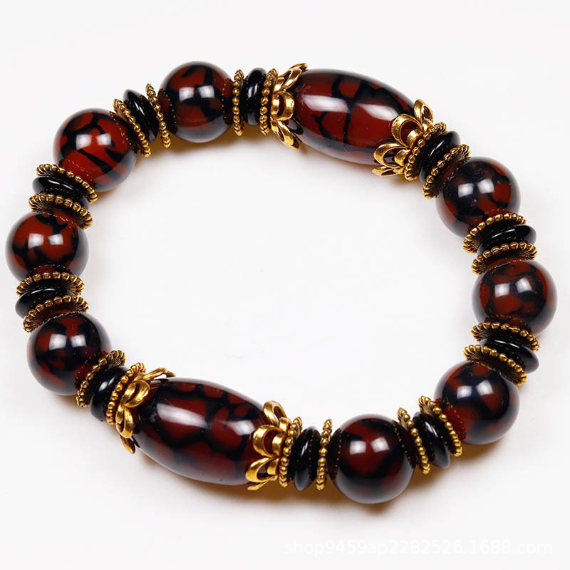 Dzi bead bracelet dragon pattern old agate chalcedony men and women jade beads red bracelet Tibetan genuine Buddhist beads