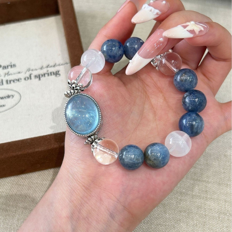 Natural aquamarine blue crystal white crystal white ghost bracelet large particles niche crystal beads