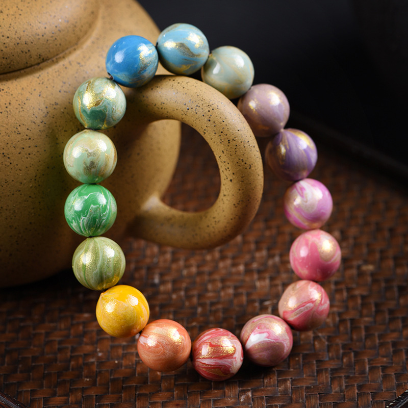 Large lacquer beads macaron gradient 12mm multi-treasure beads hand string Buddhist beads Wenwan Chinese style rosary