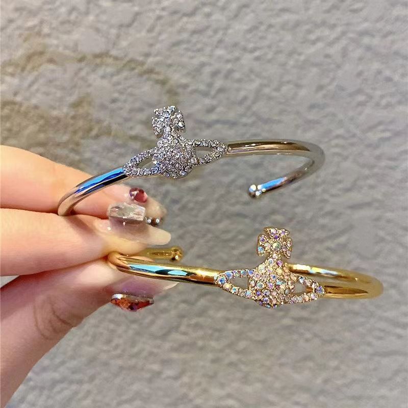 Full diamond Saturn bracelet planet open bracelet female European and American style versatile adjustable niche temperament hand jewelry