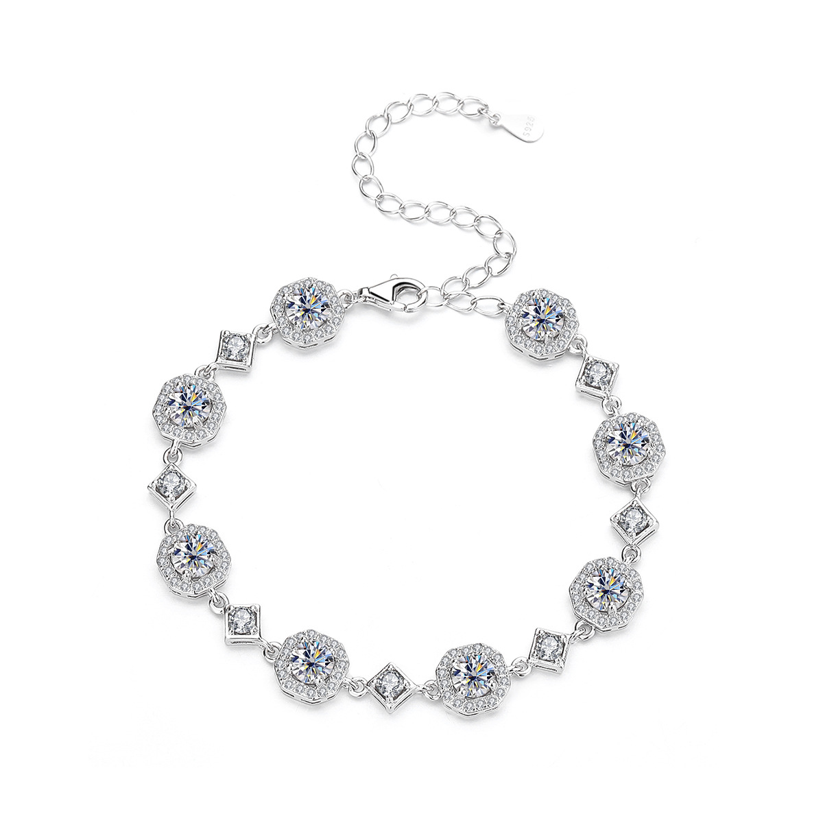 Sterling silver moissanite square bracelet high-end luxury fashion jewelry