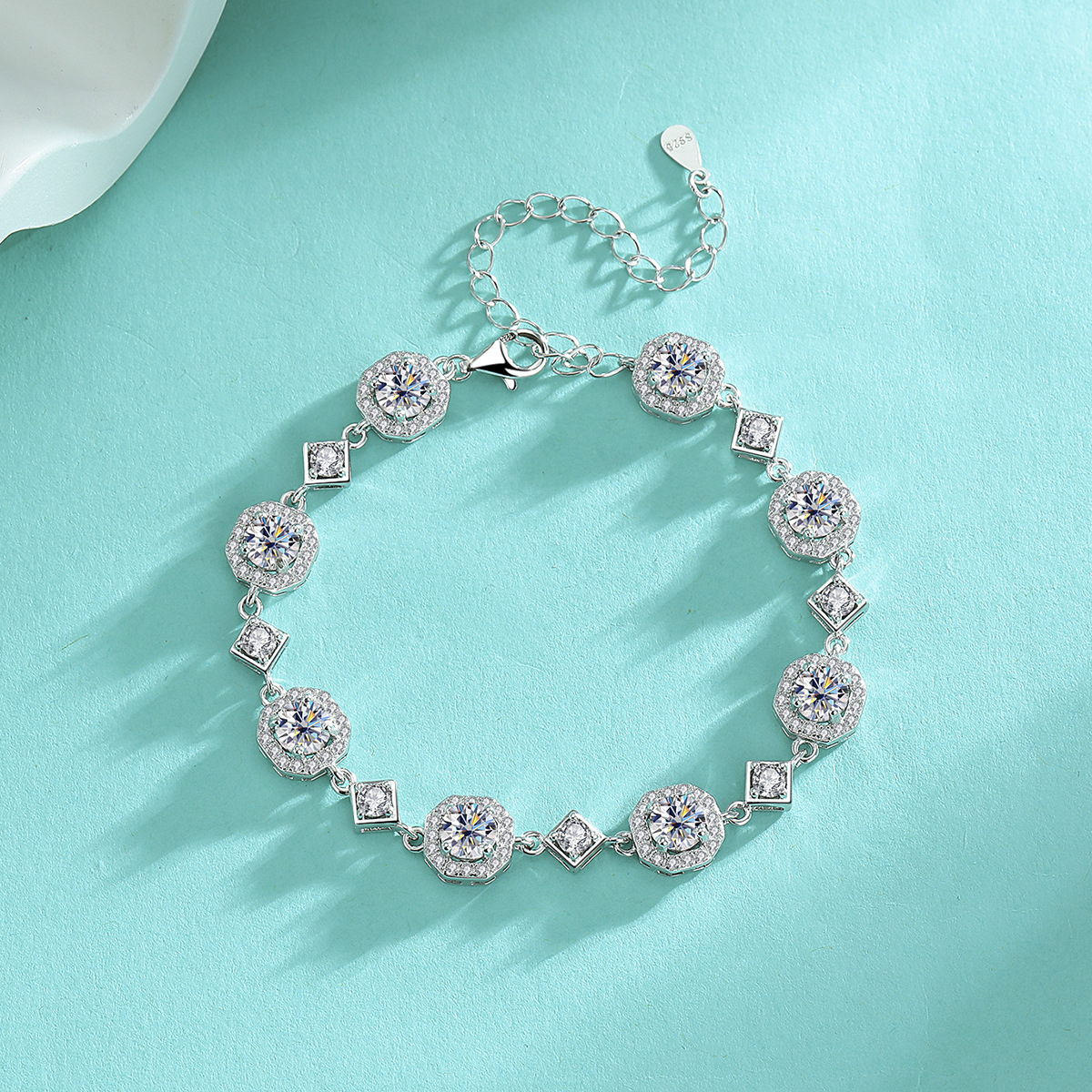 Sterling silver moissanite square bracelet high-end luxury fashion jewelry