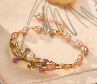 Medieval style iris bracelet light luxury high-end exquisite purple vine flower pearl bracelet ins style