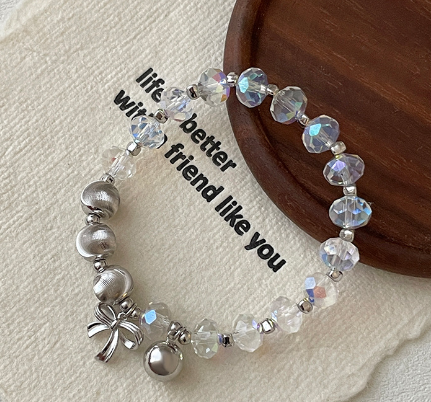 White crystal bow bracelet for women, sweet, niche and exquisite jewelry